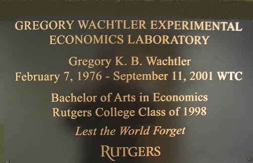 Gregory Wachtler Experimental Economics Laboratory plaque